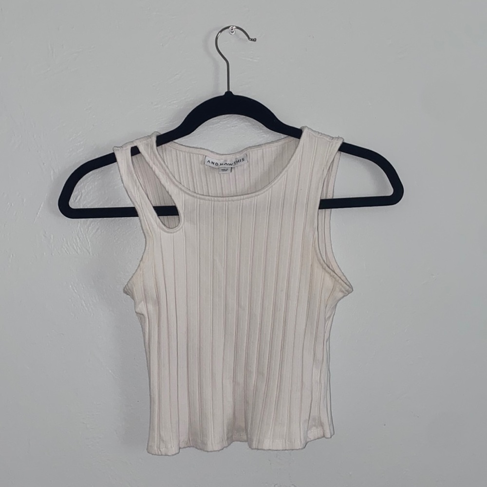 And Now This Ribbed White Tank Top with Cutout